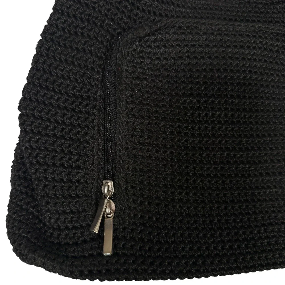 Unbranded Black Crochet Hobo Shoulder Bag Bow Zip Pocket Rayon